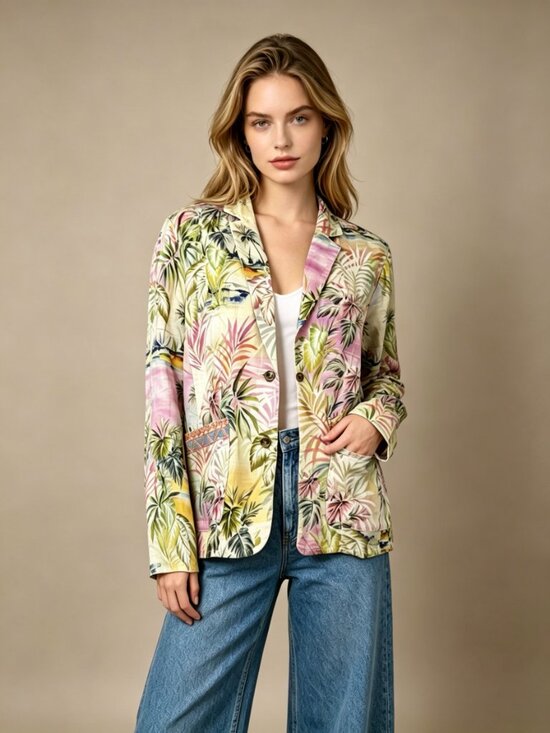 Johnny Was Jackets & Blazers - Johnny Was Linen Tropical Palm Blazer Floral Embroidered Boho Jacket Size S